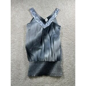 Daytrip Tank Top Womens Medium Pleated V Neck Sleeveless Blouse Ombre Silver Gra